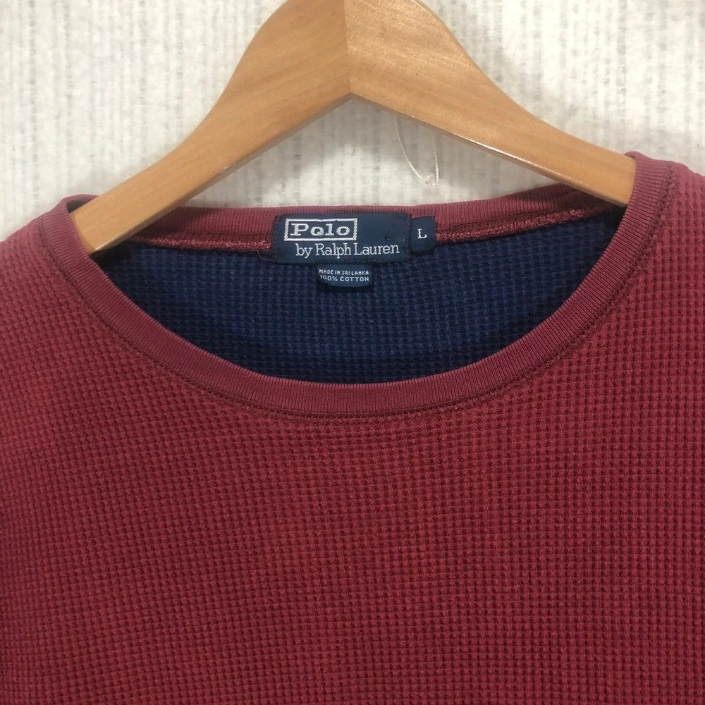 Polo Ralph Lauren Mens Large Burgundy Waffle Knit Thermal Long Sleeve Shirt L